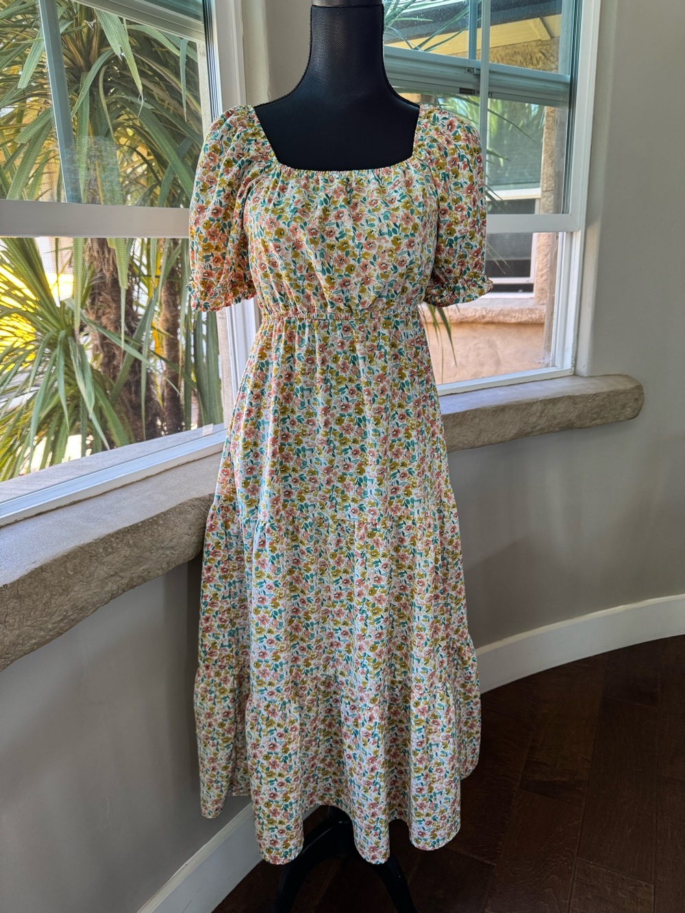 Hayden Los Angeles Floral Square-Neck Puff Sleeve Dress Women’s Size Small - Picture 2 of 12